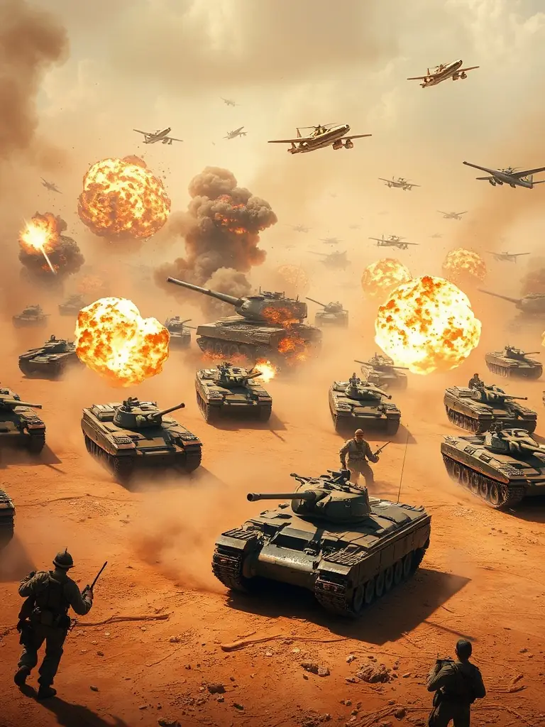 Screenshot of 'Wargame 1942', a World War II strategy game, showing a battlefield with tanks, soldiers, and explosions, rendered in a realistic style.